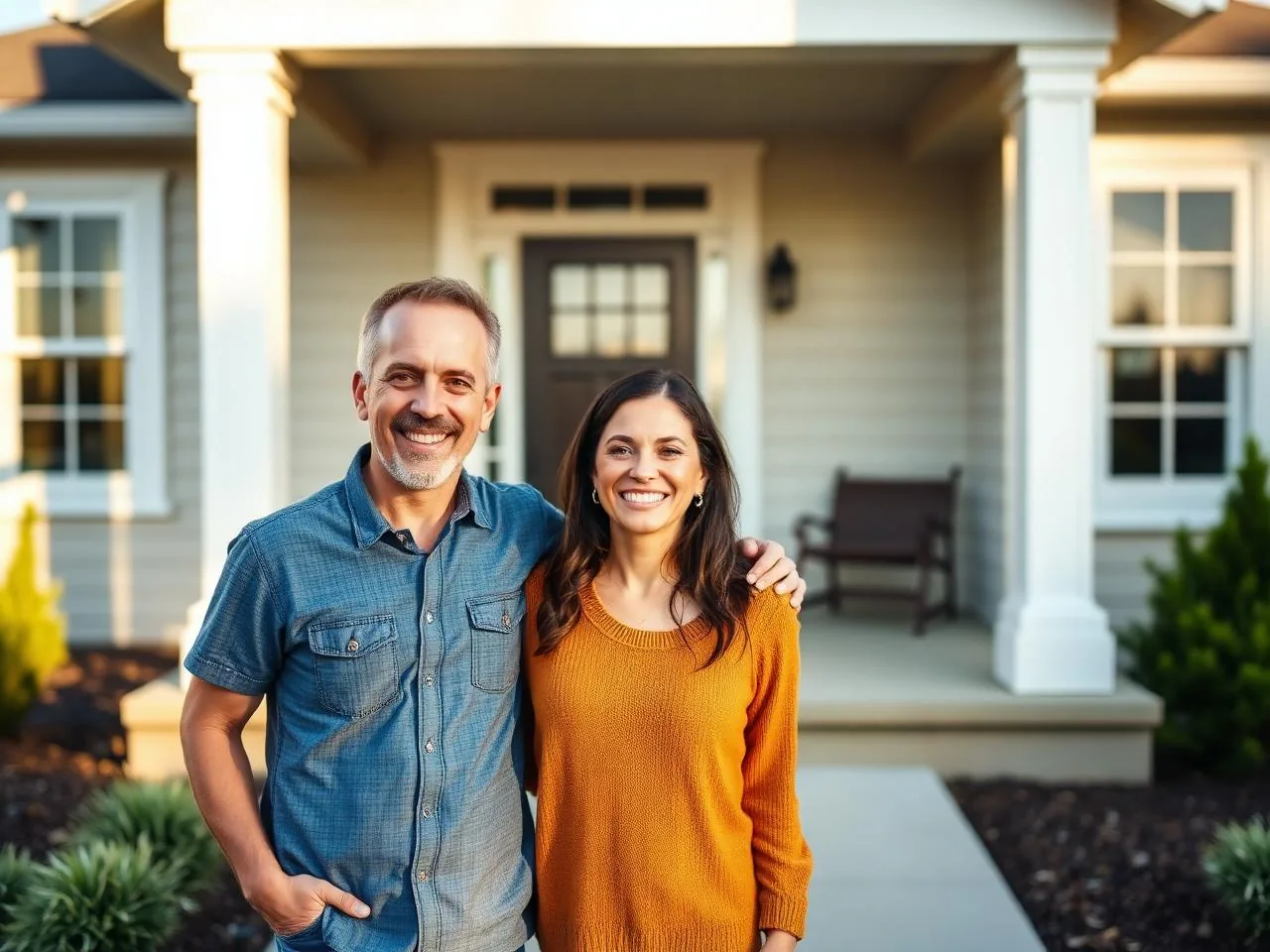 Happy homeowners enjoying their new concrete project