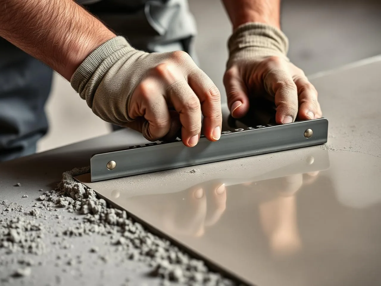 Skilled hands finishing concrete
