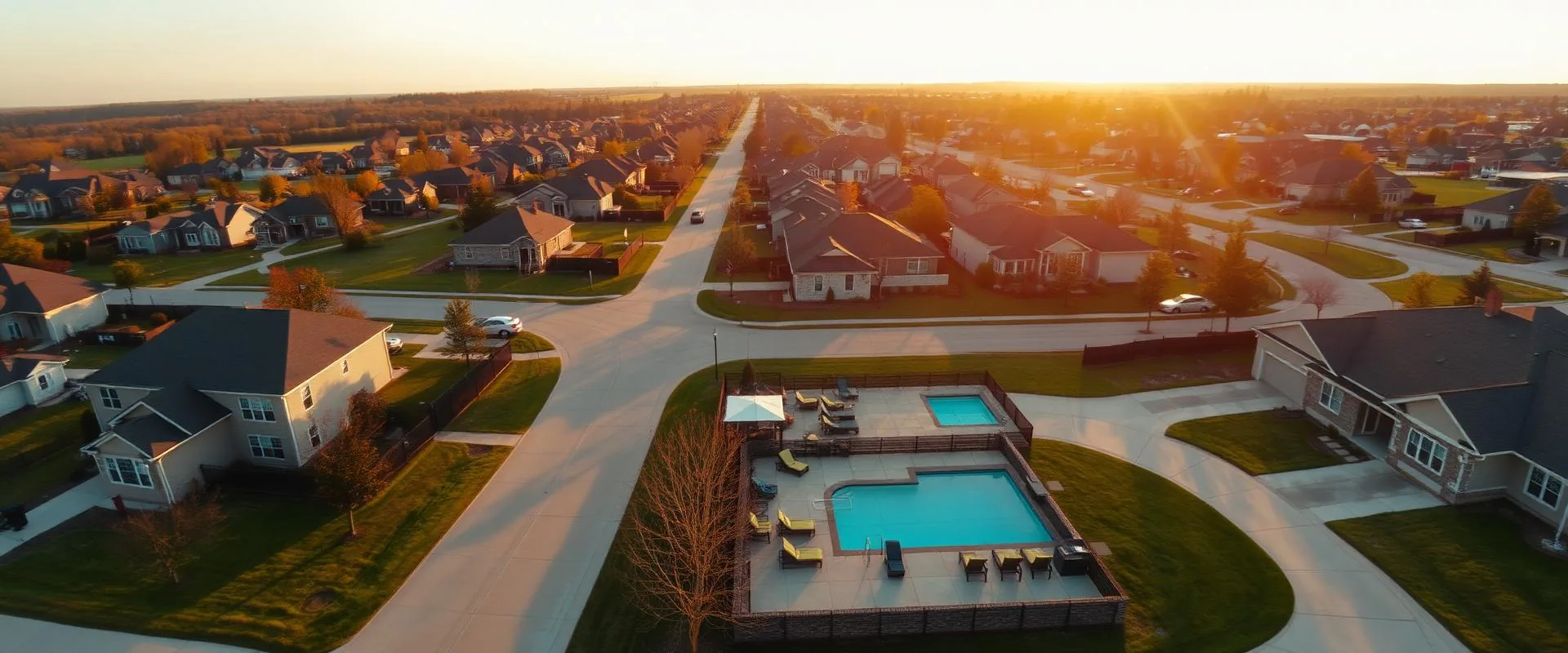 Aerial view of Central Ohio neighborhoods with completed Maxima Concrete projects