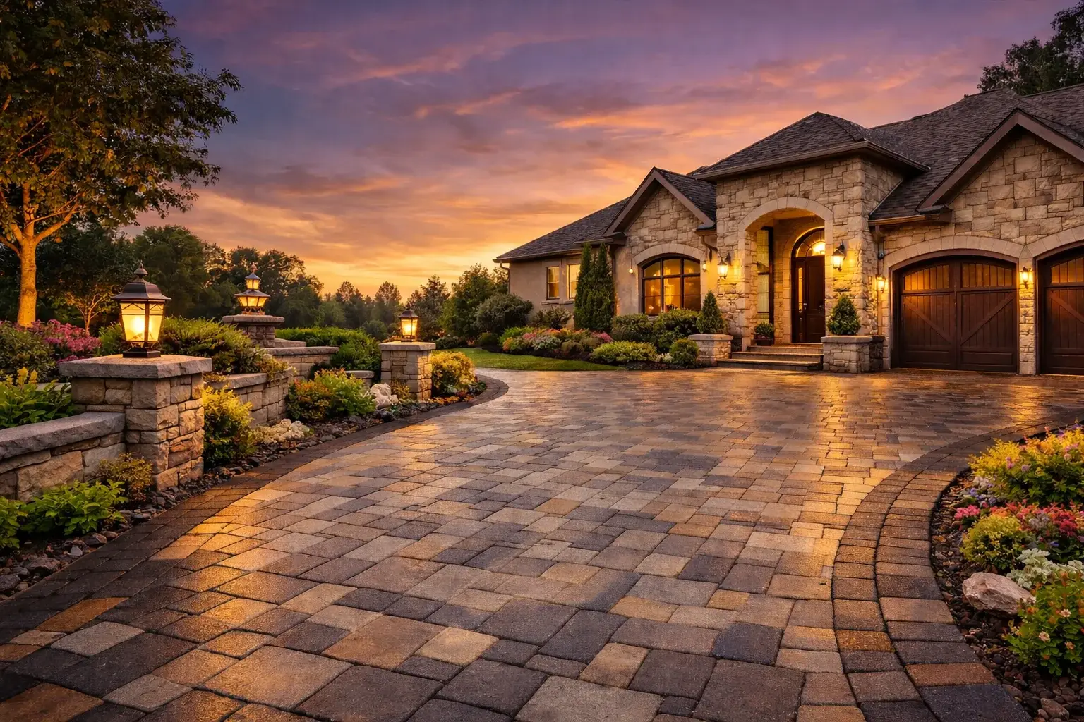 Custom concrete driveway and outdoor living space by Maxima Concrete in Ohio
