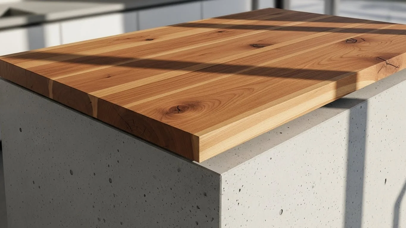 Wood bench tops for warmth and texture