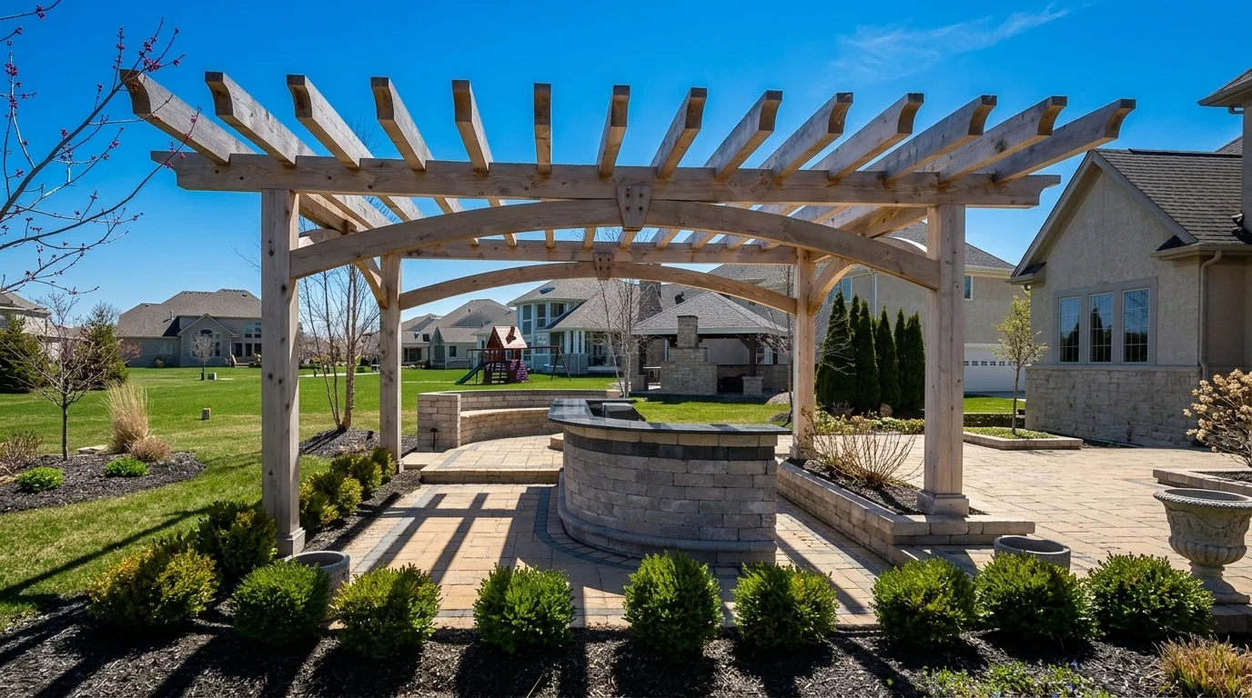 Custom concrete driveway and outdoor living space by Maxima Concrete in Ohio